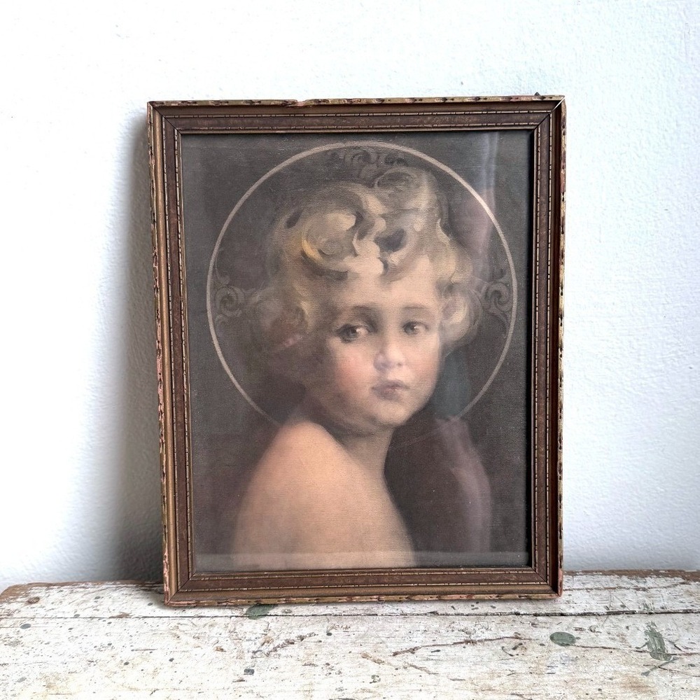 Antique "Light of the World" Christ Child Framed Print Charles Bosseron Chambers